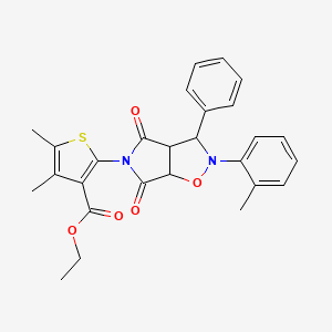 molecular formula C27H26N2O5S B2695139 ethyl 2-(4,6-dioxo-3-phenyl-2-(o-tolyl)tetrahydro-2H-pyrrolo[3,4-d]isoxazol-5(3H)-yl)-4,5-dimethylthiophene-3-carboxylate CAS No. 1005093-75-3