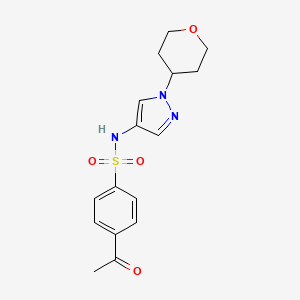 molecular formula C16H19N3O4S B2695142 4-乙酰基-N-(1-(四氢-2H-吡喃-4-基)-1H-嘧啶-4-基)苯磺酰胺 CAS No. 1797351-54-2