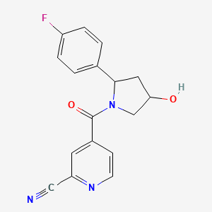 molecular formula C17H14FN3O2 B2695158 4-[2-(4-Fluorophenyl)-4-hydroxypyrrolidine-1-carbonyl]pyridine-2-carbonitrile CAS No. 2108840-05-5