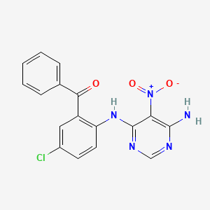 molecular formula C17H12ClN5O3 B2695177 (2-((6-Amino-5-nitropyrimidin-4-yl)amino)-5-chlorophenyl)(phenyl)methanone CAS No. 497063-58-8