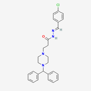 molecular formula C27H29ClN4O B2695181 (E)-3-(4-苯甲基哌嗪-1-基)-N'-(4-氯苯甲亚甲基)丙酰肼 CAS No. 398998-12-4