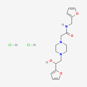 molecular formula C17H25Cl2N3O4 B2695202 2-(4-(2-(furan-2-yl)-2-hydroxyethyl)piperazin-1-yl)-N-(furan-2-ylmethyl)acetamide dihydrochloride CAS No. 1396792-45-2