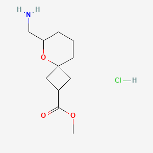 molecular formula C11H20ClNO3 B2695212 甲基 6-(氨甲基)-5-氧代螺[3.5]壬烷-2-羧酸酯;盐酸盐 CAS No. 2445790-37-2