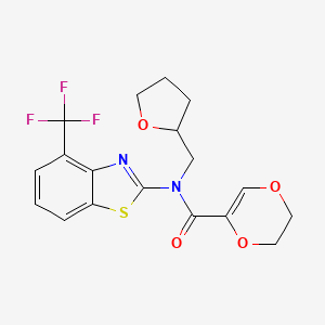 molecular formula C18H17F3N2O4S B2695214 N-((tetrahydrofuran-2-yl)methyl)-N-(4-(trifluoromethyl)benzo[d]thiazol-2-yl)-5,6-dihydro-1,4-dioxine-2-carboxamide CAS No. 1396862-95-5