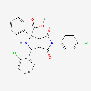 molecular formula C26H20Cl2N2O4 B2695222 Methyl 3-(2-chlorophenyl)-5-(4-chlorophenyl)-4,6-dioxo-1-phenyloctahydropyrrolo[3,4-c]pyrrole-1-carboxylate CAS No. 317821-80-0