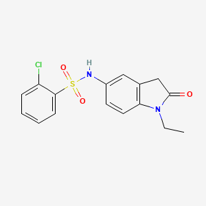 molecular formula C16H15ClN2O3S B2695240 2-chloro-N-(1-ethyl-2-oxoindolin-5-yl)benzenesulfonamide CAS No. 921861-24-7