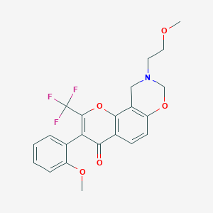 molecular formula C22H20F3NO5 B2695249 9-(2-methoxyethyl)-3-(2-methoxyphenyl)-2-(trifluoromethyl)-9,10-dihydrochromeno[8,7-e][1,3]oxazin-4(8H)-one CAS No. 951950-62-2