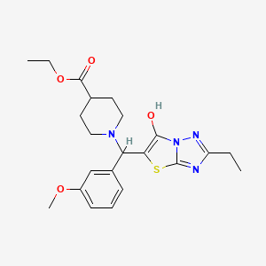 molecular formula C22H28N4O4S B2695257 乙酸1-((2-乙基-6-羟基噻唑并[3,2-b][1,2,4]三唑-5-基)(3-甲氧基苯基)甲基)哌啶-4-羧酸乙酯 CAS No. 887219-01-4