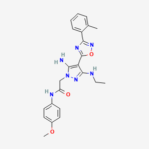 molecular formula C23H25N7O3 B2695271 2-(5-氨基-3-(乙基氨基)-4-(3-(邻甲苯)-1,2,4-噁二唑-5-基)-1H-吡咯-1-基)-N-(4-甲氧基苯基)乙酰胺 CAS No. 1171213-32-3