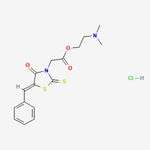 molecular formula C16H19ClN2O3S2 B2695274 (Z)-2-(dimethylamino)ethyl 2-(5-benzylidene-4-oxo-2-thioxothiazolidin-3-yl)acetate hydrochloride CAS No. 265098-73-5