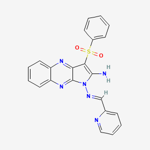 molecular formula C22H16N6O2S B2695282 (E)-3-(苯基磺酰)-N1-(吡啶-2-基甲亚)-1H-吡咯并[2,3-b]喹喔啉-1,2-二胺 CAS No. 840486-25-1