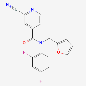 molecular formula C18H11F2N3O2 B2695288 2-氰基-N-(2,4-二氟苯基)-N-(呋喃-2-基甲基)吡啶-4-甲酰胺 CAS No. 1825546-90-4