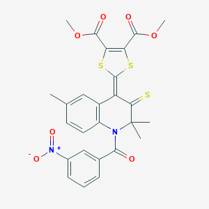 molecular formula C26H22N2O7S3 B269529 dimethyl 2-(2,2,6-trimethyl-1-(3-nitrobenzoyl)-3-thioxo-2,3-dihydro-4(1H)-quinolinylidene)-1,3-dithiole-4,5-dicarboxylate 