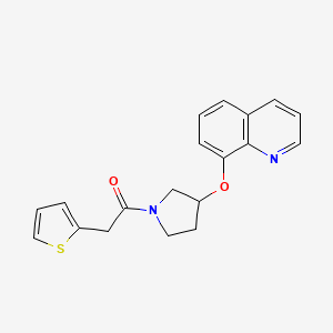 molecular formula C19H18N2O2S B2695312 1-(3-(Quinolin-8-yloxy)pyrrolidin-1-yl)-2-(thiophen-2-yl)ethanone CAS No. 1903268-41-6