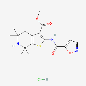 molecular formula C17H22ClN3O4S B2695332 甲基-2-(异噁唑-5-羧酰胺基)-5,5,7,7-四甲基-4,5,6,7-四氢噻吩[2,3-c]吡啶-3-羧酸酯盐酸盐 CAS No. 1185140-48-0