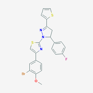molecular formula C23H17BrFN3OS2 B269534 4-(3-bromo-4-methoxyphenyl)-2-[5-(4-fluorophenyl)-3-(2-thienyl)-4,5-dihydro-1H-pyrazol-1-yl]-1,3-thiazole 