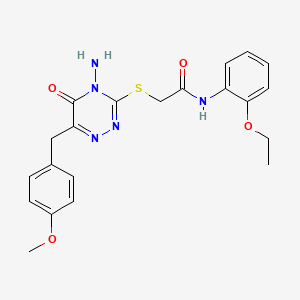 molecular formula C21H23N5O4S B2695347 2-((4-amino-6-(4-methoxybenzyl)-5-oxo-4,5-dihydro-1,2,4-triazin-3-yl)thio)-N-(2-ethoxyphenyl)acetamide CAS No. 886963-11-7