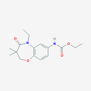 molecular formula C16H22N2O4 B2695361 Ethyl (5-ethyl-3,3-dimethyl-4-oxo-2,3,4,5-tetrahydrobenzo[b][1,4]oxazepin-7-yl)carbamate CAS No. 921862-98-8