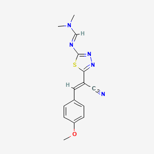 (E)-N'-{5-[(1E)-1-cyano-2-(4-methoxyphenyl)eth-1-en-1-yl]-1,3,4-thiadiazol-2-yl}-N,N-dimethylmethanimidamide