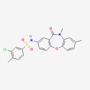 molecular formula C22H19ClN2O4S B2695394 3-chloro-N-(8,10-dimethyl-11-oxo-10,11-dihydrodibenzo[b,f][1,4]oxazepin-2-yl)-4-methylbenzenesulfonamide CAS No. 921899-23-2