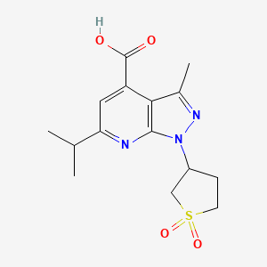 molecular formula C15H19N3O4S B2695395 1-(1,1-dioxidotetrahydrothiophen-3-yl)-6-isopropyl-3-methyl-1H-pyrazolo[3,4-b]pyridine-4-carboxylic acid CAS No. 930482-04-5