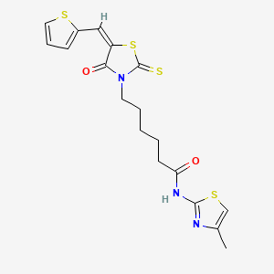 molecular formula C18H19N3O2S4 B2695404 N-(4-methyl-1,3-thiazol-2-yl)-6-[(5E)-4-oxo-2-sulfanylidene-5-(thiophen-2-ylmethylidene)-1,3-thiazolidin-3-yl]hexanamide CAS No. 613224-99-0