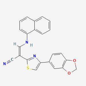 molecular formula C23H15N3O2S B2695412 (Z)-2-(4-(benzo[d][1,3]dioxol-5-yl)thiazol-2-yl)-3-(naphthalen-1-ylamino)acrylonitrile CAS No. 1321863-41-5