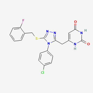 molecular formula C20H15ClFN5O2S B2695421 6-((4-(4-chlorophenyl)-5-((2-fluorobenzyl)thio)-4H-1,2,4-triazol-3-yl)methyl)pyrimidine-2,4(1H,3H)-dione CAS No. 852155-04-5