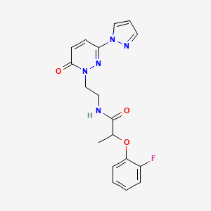 molecular formula C18H18FN5O3 B2695432 2-(2-氟苯氧基)-N-(2-(6-氧代-3-(1H-吡唑-1-基)吡啶并[6H]-基)乙基)丙酰胺 CAS No. 1351591-39-3
