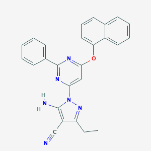 molecular formula C26H20N6O B269544 5-Amino-3-ethyl-1-(6-naphthalen-1-yloxy-2-phenylpyrimidin-4-yl)pyrazole-4-carbonitrile 