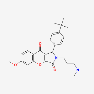 molecular formula C27H32N2O4 B2695440 1-(4-(叔丁基)苯基)-2-(3-(二甲胺基)丙基)-6-甲氧基-1,2-二氢香豆素-3,9-二酮 CAS No. 879570-86-2