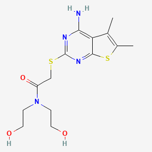 molecular formula C14H20N4O3S2 B2695456 2-((4-amino-5,6-dimethylthieno[2,3-d]pyrimidin-2-yl)thio)-N,N-bis(2-hydroxyethyl)acetamide CAS No. 384369-10-2