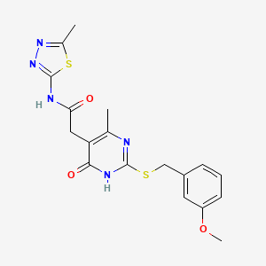 molecular formula C18H19N5O3S2 B2695464 2-(2-((3-methoxybenzyl)thio)-4-methyl-6-oxo-1,6-dihydropyrimidin-5-yl)-N-(5-methyl-1,3,4-thiadiazol-2-yl)acetamide CAS No. 1105241-88-0