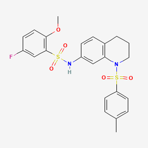 molecular formula C23H23FN2O5S2 B2695471 5-fluoro-2-methoxy-N-(1-tosyl-1,2,3,4-tetrahydroquinolin-7-yl)benzenesulfonamide CAS No. 898429-96-4