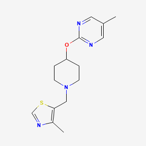 molecular formula C15H20N4OS B2695493 4-Methyl-5-[[4-(5-methylpyrimidin-2-yl)oxypiperidin-1-yl]methyl]-1,3-thiazole CAS No. 2415633-16-6