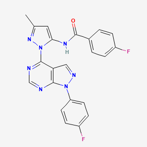 molecular formula C22H15F2N7O B2695502 4-fluoro-N-(1-(1-(4-fluorophenyl)-1H-pyrazolo[3,4-d]pyrimidin-4-yl)-3-methyl-1H-pyrazol-5-yl)benzamide CAS No. 1007084-98-1