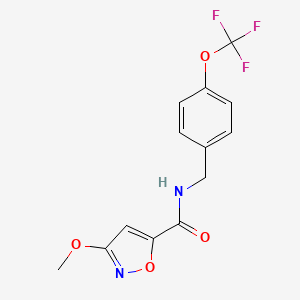 molecular formula C13H11F3N2O4 B2695503 3-methoxy-N-(4-(trifluoromethoxy)benzyl)isoxazole-5-carboxamide CAS No. 1428371-59-8