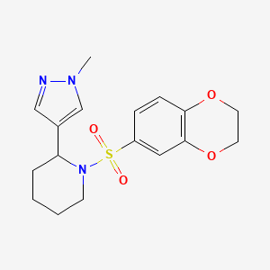 molecular formula C17H21N3O4S B2695506 1-((2,3-二氢苯并[b][1,4]二氧杂环己烷-6-基)磺酰)-2-(1-甲基-1H-吡唑-4-基)哌啶 CAS No. 2034301-71-6