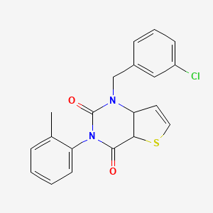 molecular formula C20H15ClN2O2S B2695508 1-[(3-chlorophenyl)methyl]-3-(2-methylphenyl)-1H,2H,3H,4H-thieno[3,2-d]pyrimidine-2,4-dione CAS No. 1326881-95-1