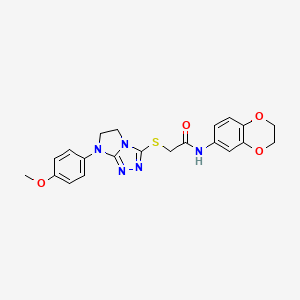 molecular formula C21H21N5O4S B2695510 N-(2,3-dihydrobenzo[b][1,4]dioxin-6-yl)-2-((7-(4-methoxyphenyl)-6,7-dihydro-5H-imidazo[2,1-c][1,2,4]triazol-3-yl)thio)acetamide CAS No. 921579-53-5