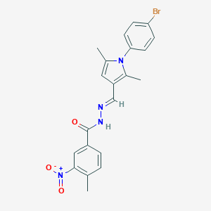 molecular formula C21H19BrN4O3 B269552 N'-{[1-(4-bromophenyl)-2,5-dimethyl-1H-pyrrol-3-yl]methylene}-3-nitro-4-methylbenzohydrazide 