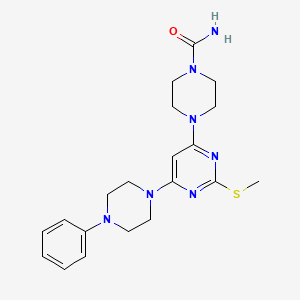 molecular formula C20H27N7OS B2695531 4-(2-(Methylsulfanyl)-6-(4-phenylpiperazino)-4-pyrimidinyl)tetrahydro-1(2H)-pyrazinecarboxamide CAS No. 339017-91-3