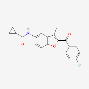 molecular formula C20H16ClNO3 B2695535 N-{2-[(4-chlorophenyl)carbonyl]-3-methyl-1-benzofuran-5-yl}cyclopropanecarboxamide CAS No. 929413-15-0