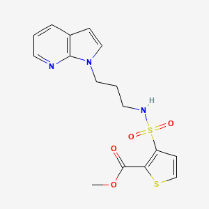 molecular formula C16H17N3O4S2 B2695566 甲基3-(N-(3-(1H-吡咯[2,3-b]吡啶-1-基)丙基)磺酰胺基)噻吩-2-甲酸酯 CAS No. 1797185-97-7