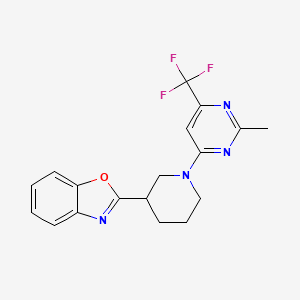 molecular formula C18H17F3N4O B2695579 2-[1-[2-Methyl-6-(trifluoromethyl)pyrimidin-4-yl]piperidin-3-yl]-1,3-benzoxazole CAS No. 2325242-15-5
