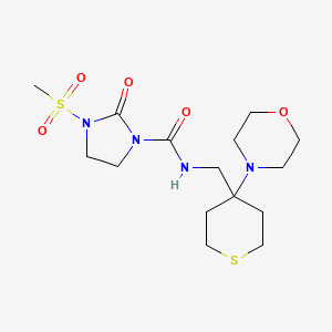 molecular formula C15H26N4O5S2 B2695580 3-Methylsulfonyl-N-[(4-morpholin-4-ylthian-4-yl)methyl]-2-oxoimidazolidine-1-carboxamide CAS No. 2380194-88-5