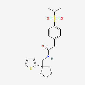 molecular formula C21H27NO3S2 B2695596 2-(4-(isopropylsulfonyl)phenyl)-N-((1-(thiophen-2-yl)cyclopentyl)methyl)acetamide CAS No. 1209788-77-1