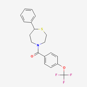 molecular formula C19H18F3NO2S B2695607 (7-Phenyl-1,4-thiazepan-4-yl)(4-(trifluoromethoxy)phenyl)methanone CAS No. 1797876-70-0