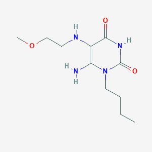 molecular formula C11H20N4O3 B2695611 6-Amino-1-butyl-5-[(2-methoxyethyl)amino]-1,2,3,4-tetrahydropyrimidine-2,4-dione CAS No. 721414-93-3