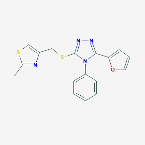 molecular formula C17H14N4OS2 B269563 5-(2-furyl)-4-phenyl-4H-1,2,4-triazol-3-yl (2-methyl-1,3-thiazol-4-yl)methyl sulfide 